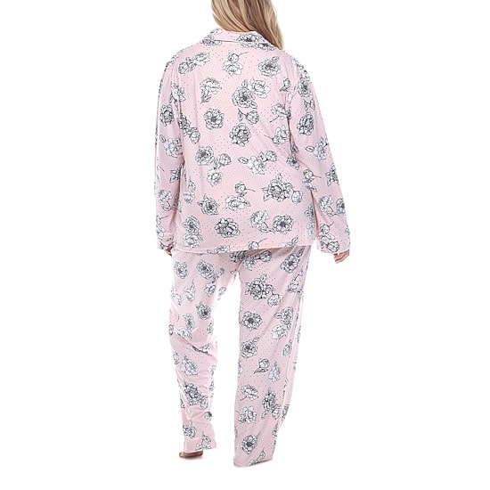 White Mark Womens Long Sleeve 2-pc. Plus Pajama Set