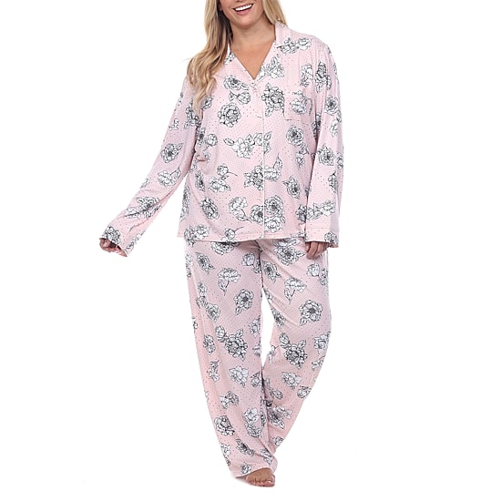 White Mark Womens Long Sleeve 2-pc. Plus Pajama Set
