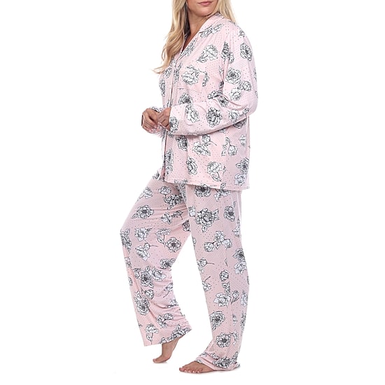 White Mark Womens Long Sleeve 2-pc. Plus Pajama Set