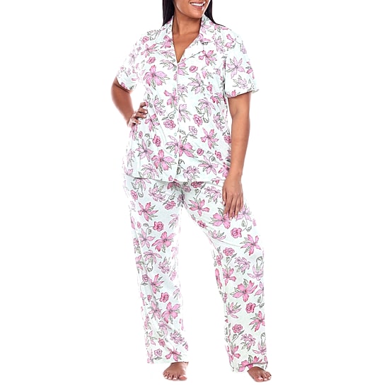 White Mark Womens Short Sleeve 2-pc. Plus Pajama Set