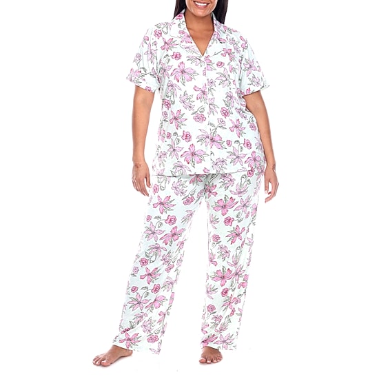 White Mark Womens Short Sleeve 2-pc. Plus Pajama Set