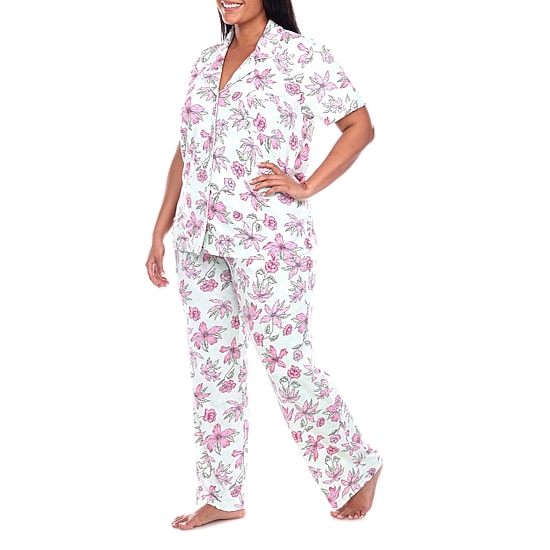 White Mark Womens Short Sleeve 2-pc. Plus Pajama Set
