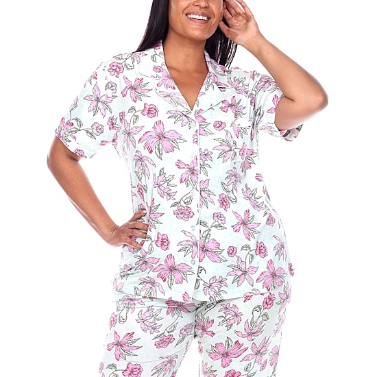 White Mark Womens Short Sleeve 2-pc. Plus Pajama Set
