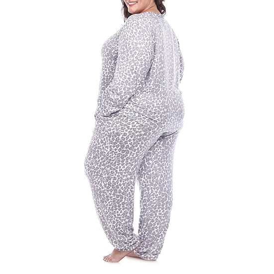 White Mark Womens Round Neck Long Sleeve 2-pc. Plus Pajama Set