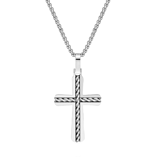 Mens Stainless Steel Cross 24 Inch Pendant Necklace
