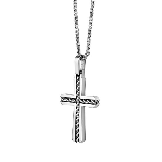 Mens Stainless Steel Cross 24 Inch Pendant Necklace