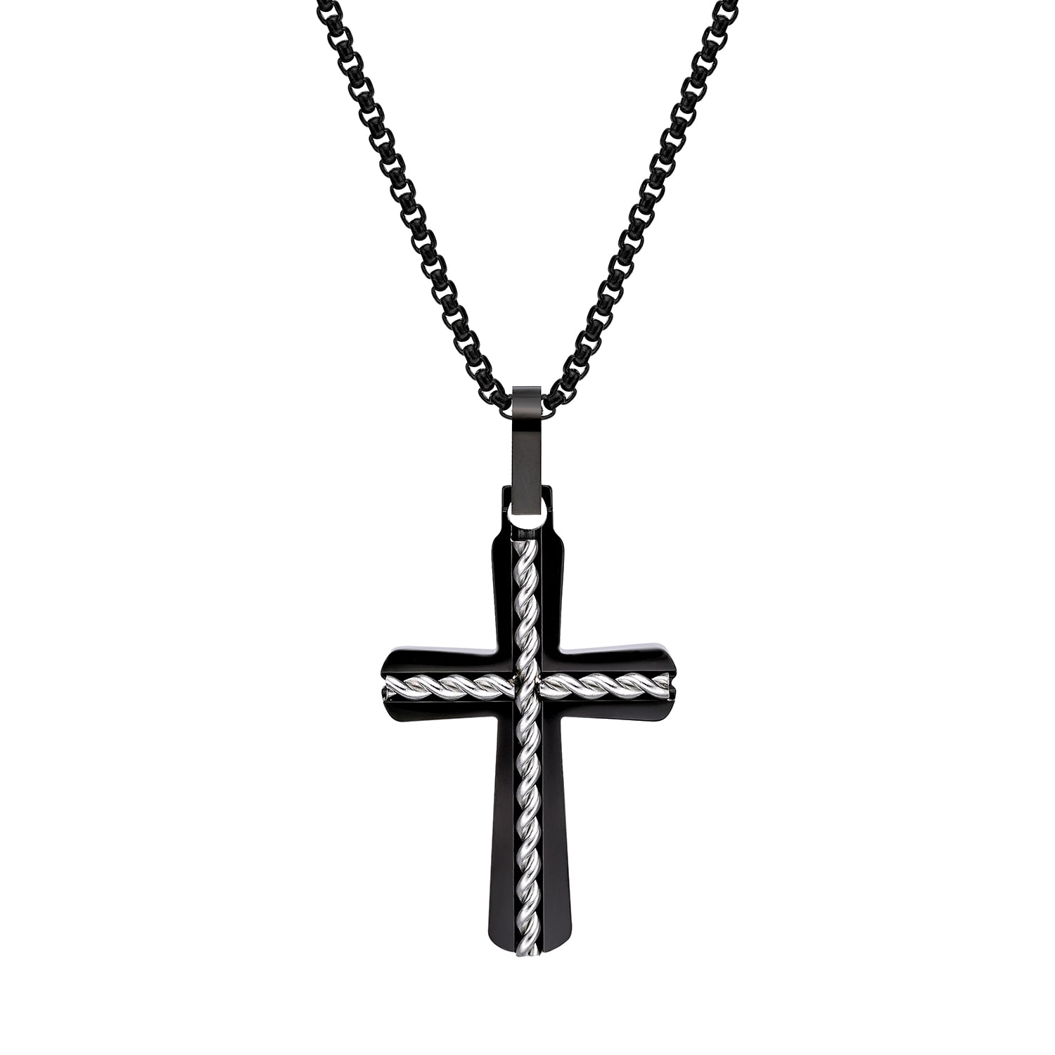 Mens Sterling Silver Cross 24 Inch Pendant Necklace