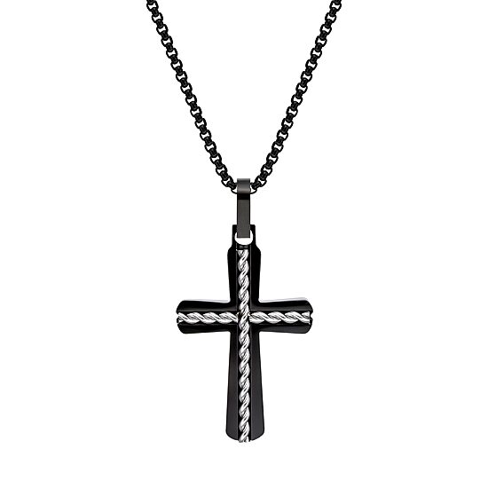 Mens Sterling Silver Cross 24 Inch Pendant Necklace