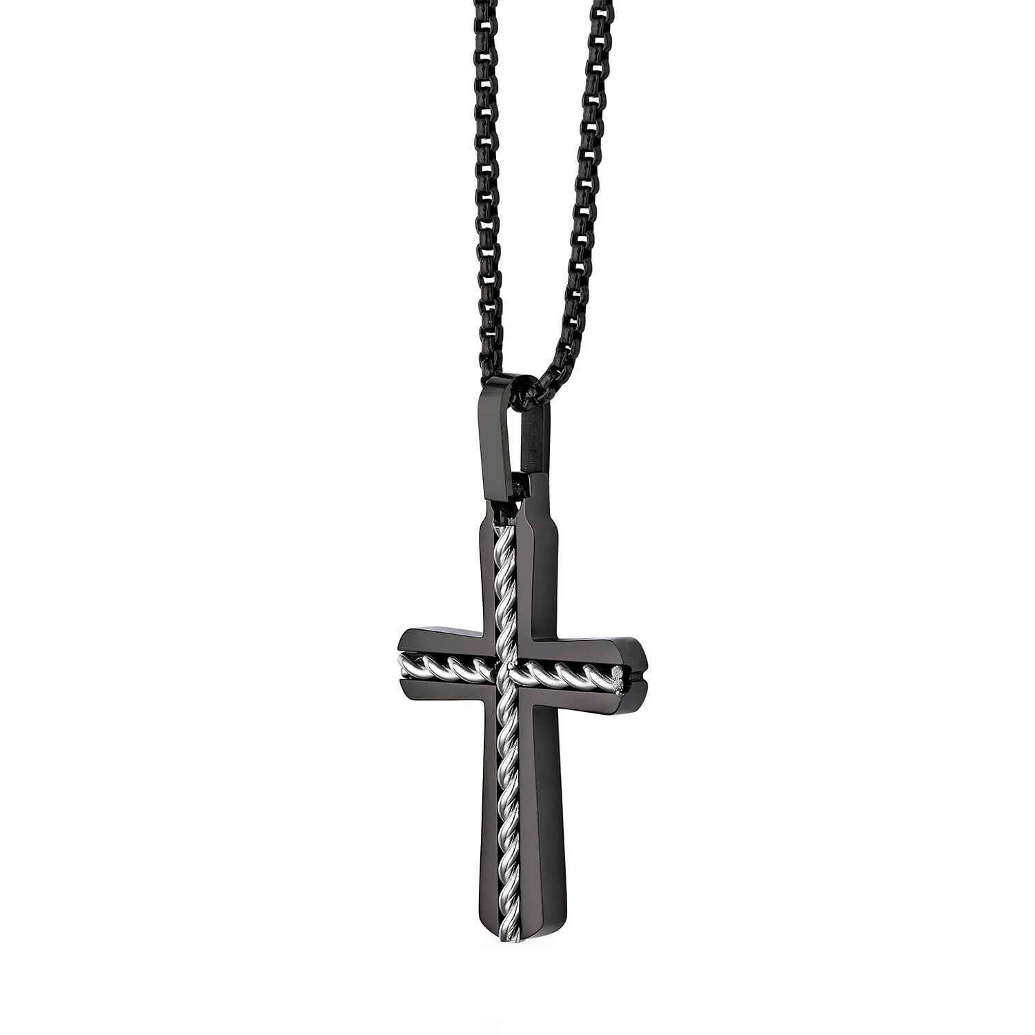 Mens Sterling Silver Cross 24 Inch Pendant Necklace