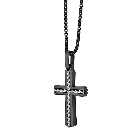 Mens Sterling Silver Cross 24 Inch Pendant Necklace