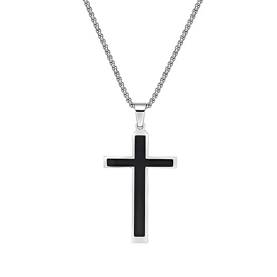 Mens Stainless Steel Cross 24 Inch Pendant Necklace