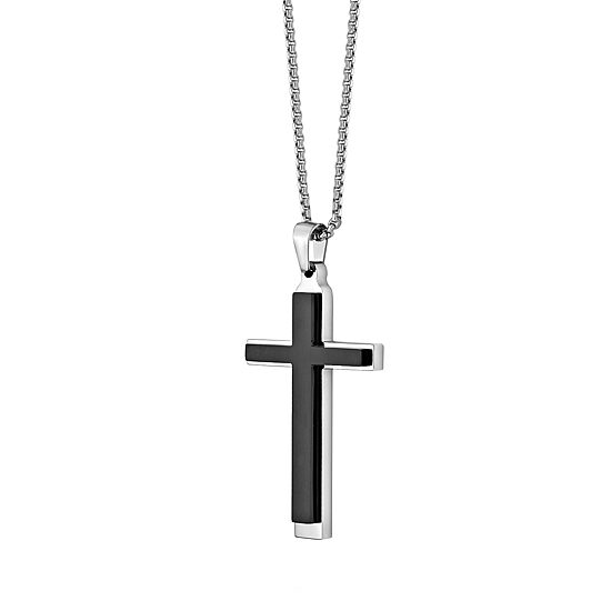 Mens Stainless Steel Cross 24 Inch Pendant Necklace