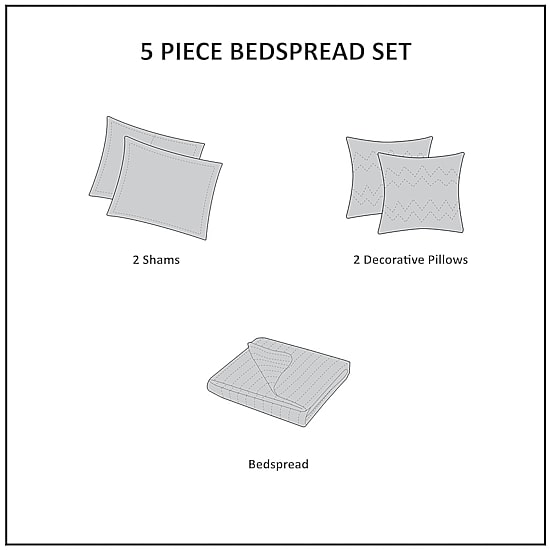 Madison Park Whitman 5 Piece Reversible Jacquard Bedspread Set