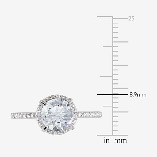 Modern Bride Gemstone Womens Diamond Accent Genuine Blue Aquamarine Sterling Silver Round Side Stone Halo Engagement Ring