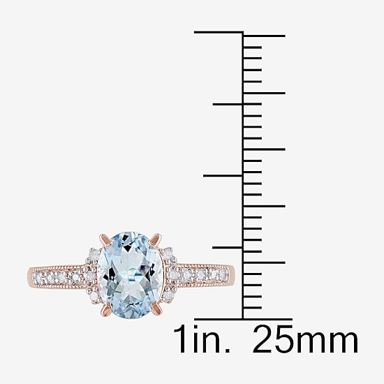 Womens Diamond Accent Genuine Blue Aquamarine 18K Gold Over Silver Oval Engagement Ring