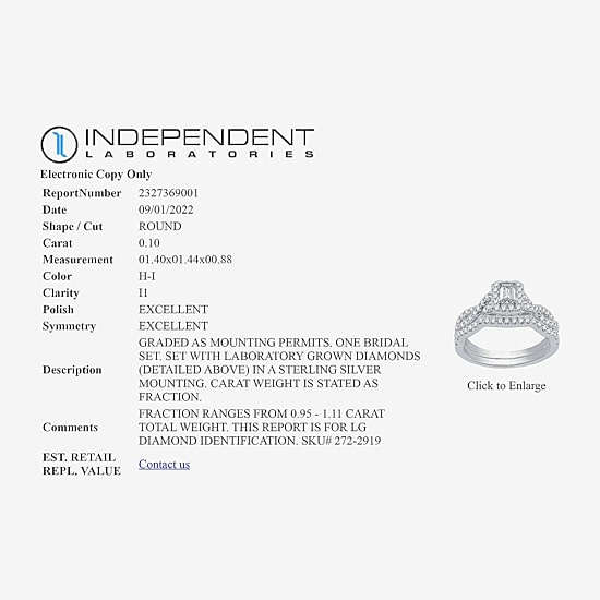I Said Yes (H-I / I1) Womens 1 CT. T.W. Lab Grown White Diamond Sterling Silver or 14K Gold Over Silver Side Stone Halo Bridal Set