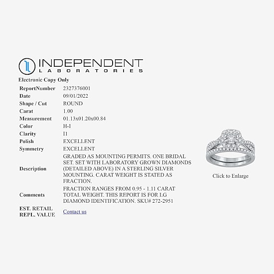 I Said Yes (H-I / I1) Womens 1 CT. T.W. Lab Grown White Diamond Sterling Silver or 14K Gold Over Silver Round Cushion Side Stone Halo Bridal Set