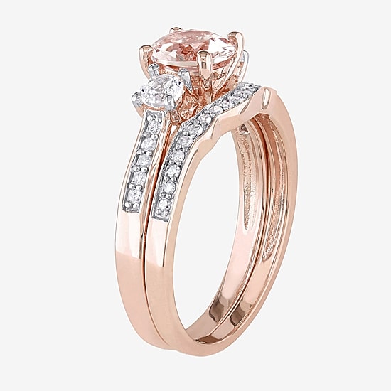 Genuine Morganite, Lab Created White Sapphire & 1/7 CT. T.W. Diamond 10K Rose Gold Bridal Set
