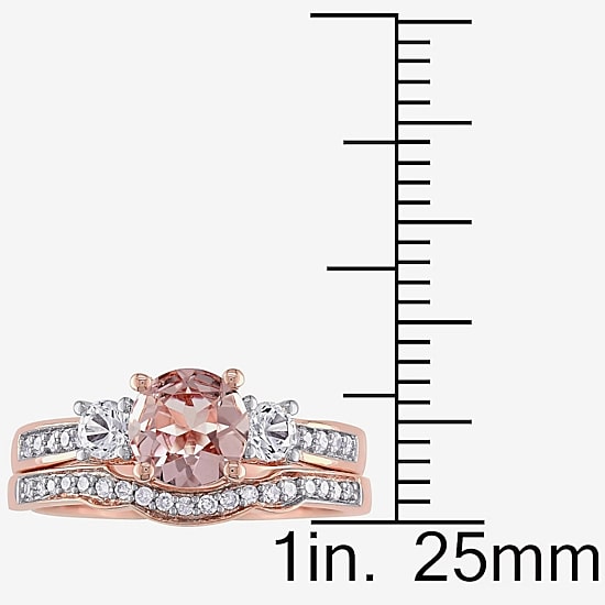 Genuine Morganite, Lab Created White Sapphire & 1/7 CT. T.W. Diamond 10K Rose Gold Bridal Set