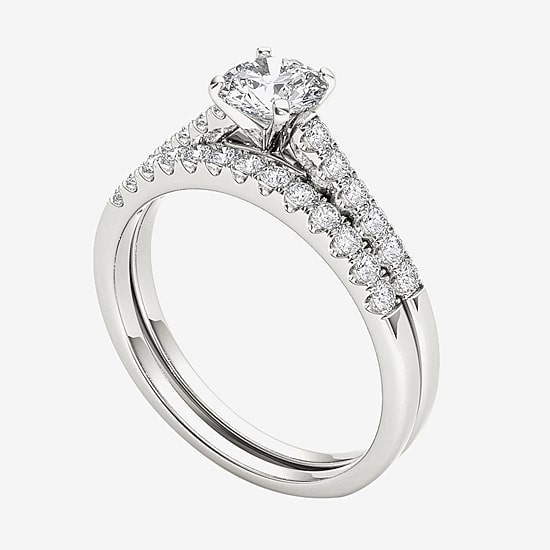 1 CT.T.W. Natural Diamond 10K White Gold Bridal Ring Set
