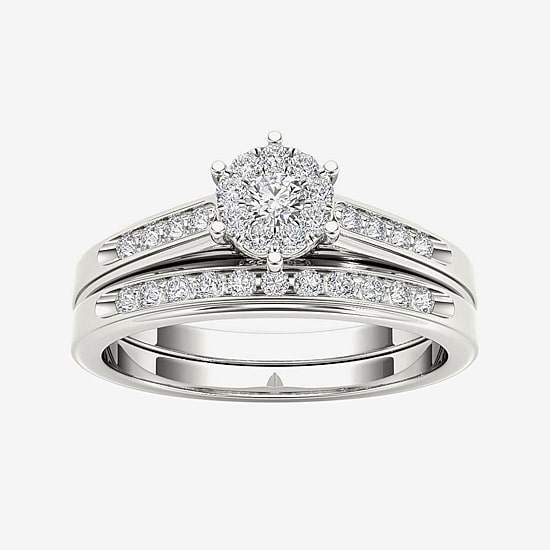 1/2 CT.T.W. Natural Diamond 10K White Gold Bridal Set Ring