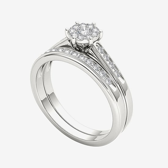 1/2 CT.T.W. Natural Diamond 10K White Gold Bridal Set Ring