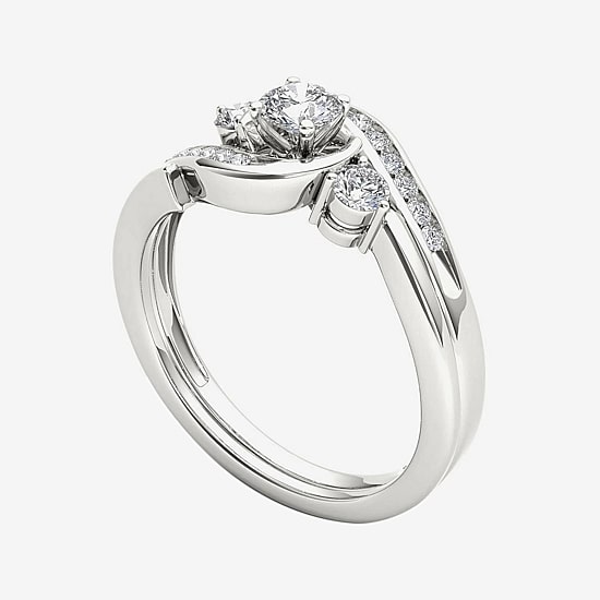 1/2 CT.T.W. Natural Diamond 10K White Gold 3-Stone Bypass Ring Set