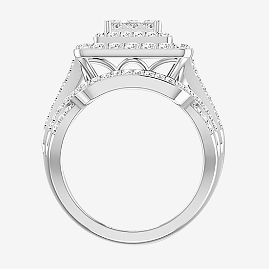 Womens 2 CT. T.W. Natural White Diamond 10K Gold Halo Engagement Ring