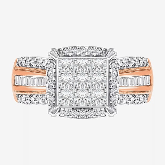 Womens 1 CT. T.W. Natural White Diamond 10K Gold Cushion Halo Engagement Ring