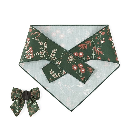 Paw & Tail Lrg Floral Bandanna Bow Set Floral Dog Bandana