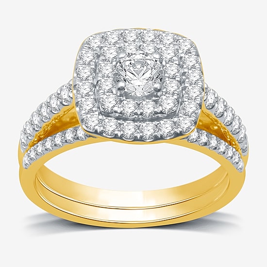 I Said Yes (H-I / I1) Womens 1 CT. T.W. Lab Grown White Diamond Sterling Silver or 14K Gold Over Silver Cushion Side Stone Halo Bridal Set