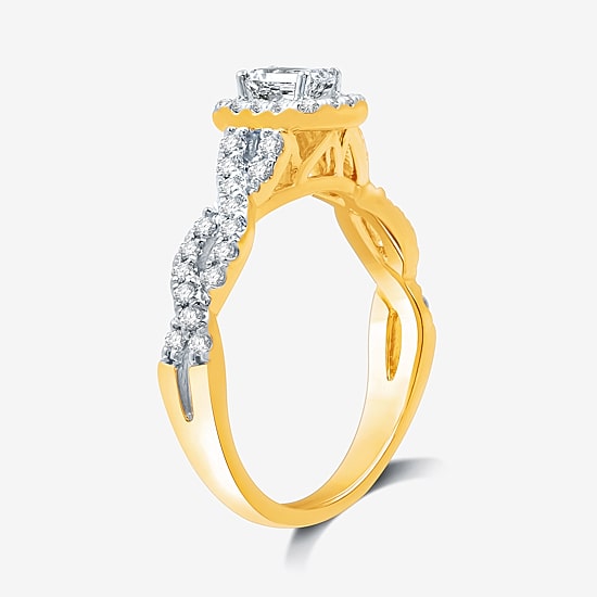 I Said Yes (H-I / I1) Womens 1 CT. T.W. Lab Grown White Diamond Sterling Silver or 14K Gold Over Silver Side Stone Halo Bridal Set