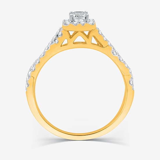 I Said Yes (H-I / I1) Womens 1 CT. T.W. Lab Grown White Diamond Sterling Silver or 14K Gold Over Silver Side Stone Halo Bridal Set