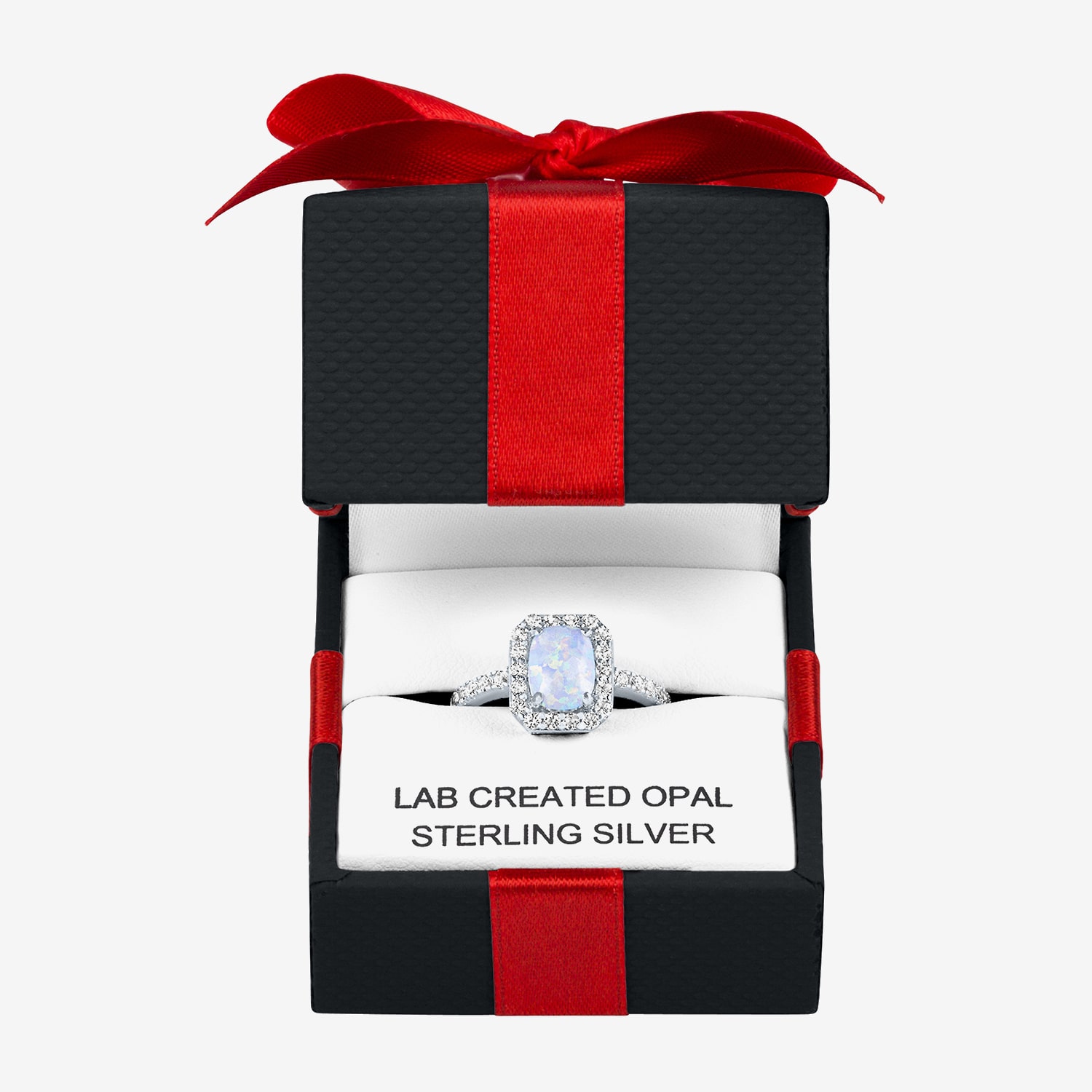 Yes, Please! Womens Lab Created White Opal Sterling Silver Cushion Halo Cocktail Ring