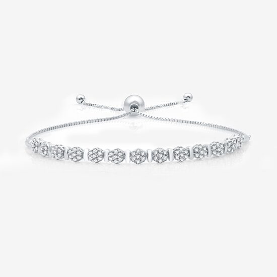 Diamond Blossom Womens 1 CT. T.W. Natural White Diamond Sterling Silver Bolo Bracelet
