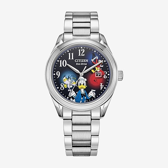 Citizen Donald Duck Mens Silver Tone Stainless Steel Bracelet Watch Aw1691-66w