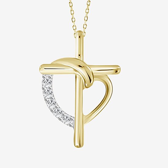 Womens Diamond Accent Natural White Diamond 10K Gold Cross 18 Inch Pendant Necklace