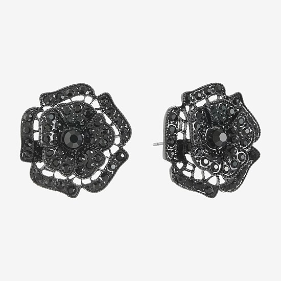 Mixit Black Black 30mm Flower Stud Earrings