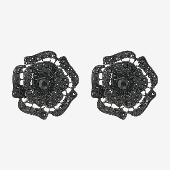 Mixit Black Black 30mm Flower Stud Earrings