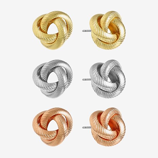 Monet Jewelry Mixed Metal Knot Stud Womens Hypoallergenic 3 Pair Earring Set