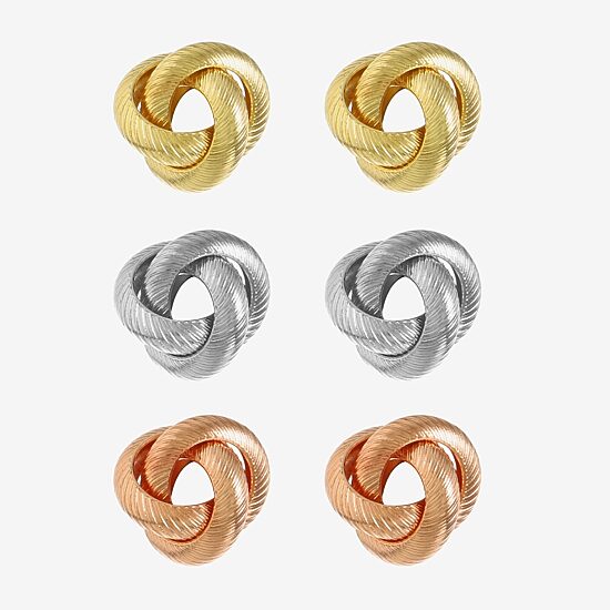 Monet Jewelry Mixed Metal Knot Stud Womens Hypoallergenic 3 Pair Earring Set