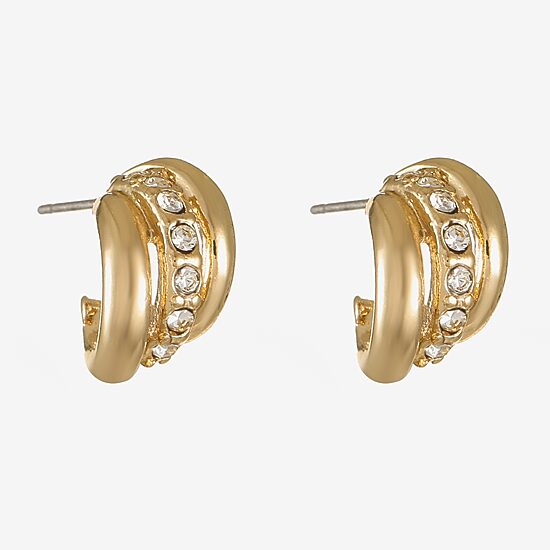 Monet Jewelry Gold Tone Huggie Womens Glass 13mm Hypoallergenic Hoop Earrings
