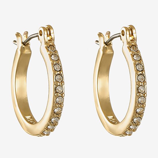 Monet Jewelry Gold Tone And Crystal Womens Crystal 17.3mm Hypoallergenic Hoop Earrings