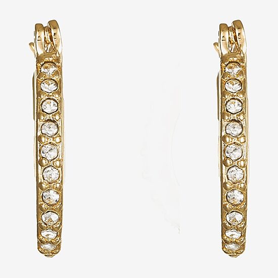Monet Jewelry Gold Tone And Crystal Womens Crystal 17.3mm Hypoallergenic Hoop Earrings