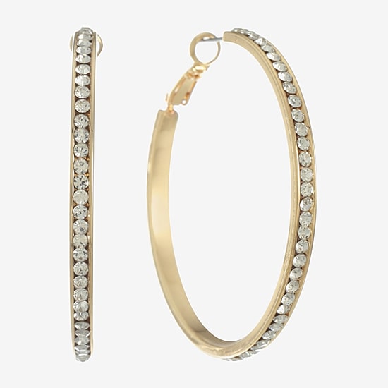 Monet Jewelry Gold Tone Crystal Womens 50mm Hypoallergenic Hoop Earrings
