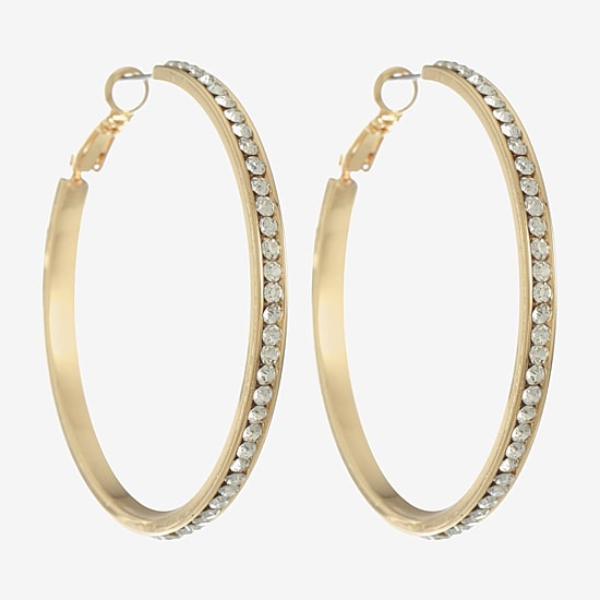Monet Jewelry Gold Tone Crystal Womens 50mm Hypoallergenic Hoop Earrings