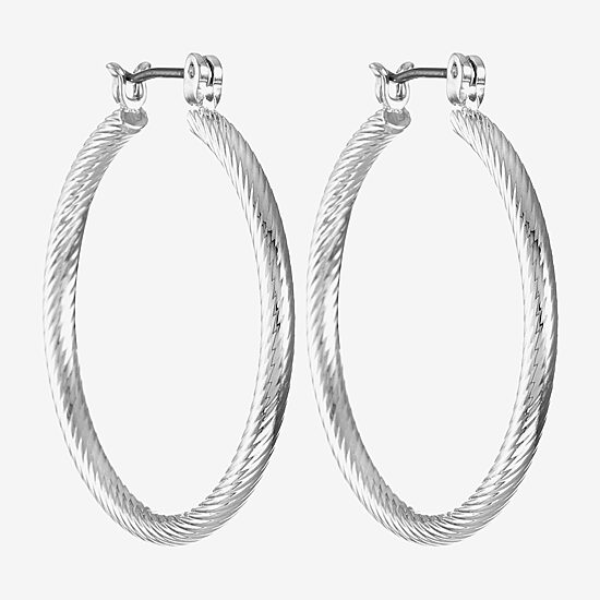 Liz Claiborne Silver Tone Textured Womens 29mm Hypoallergenic Hoop Earrings