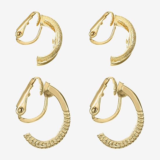 Monet Jewelry Gold Tone Clip On Huggie Womens 2 Pair Earring Set