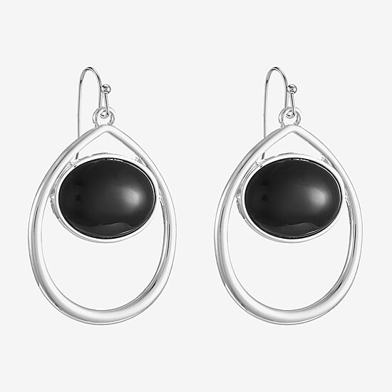 Liz Claiborne® Black Silver-Tone Drop Earrings