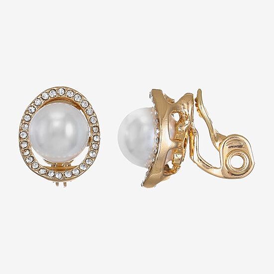 Monet Jewelry Womens White Simulated Pearl Clip On Earrings